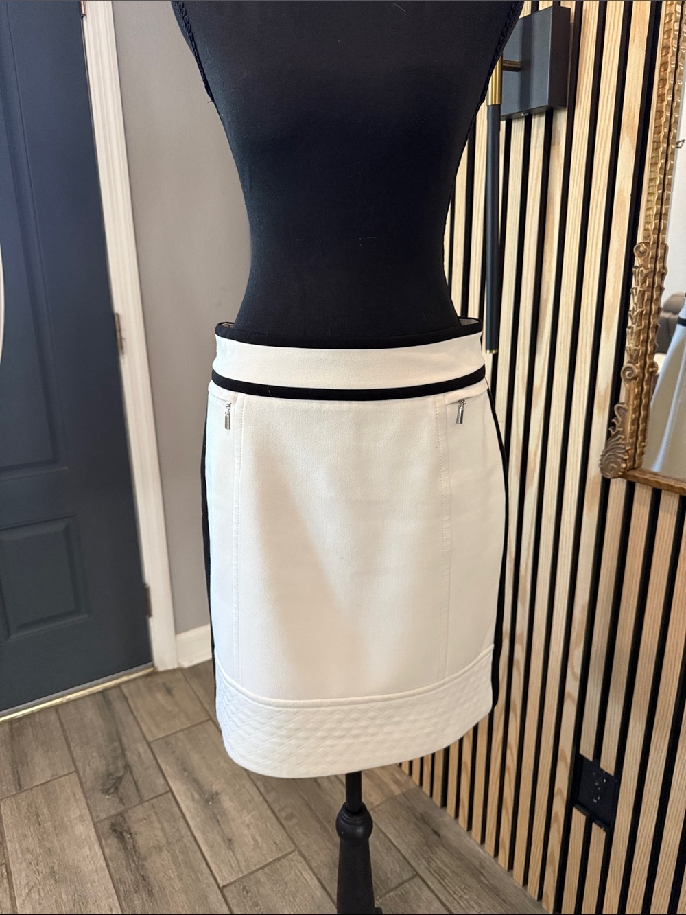 White House Black Market White Mini Skirt with Black Trim